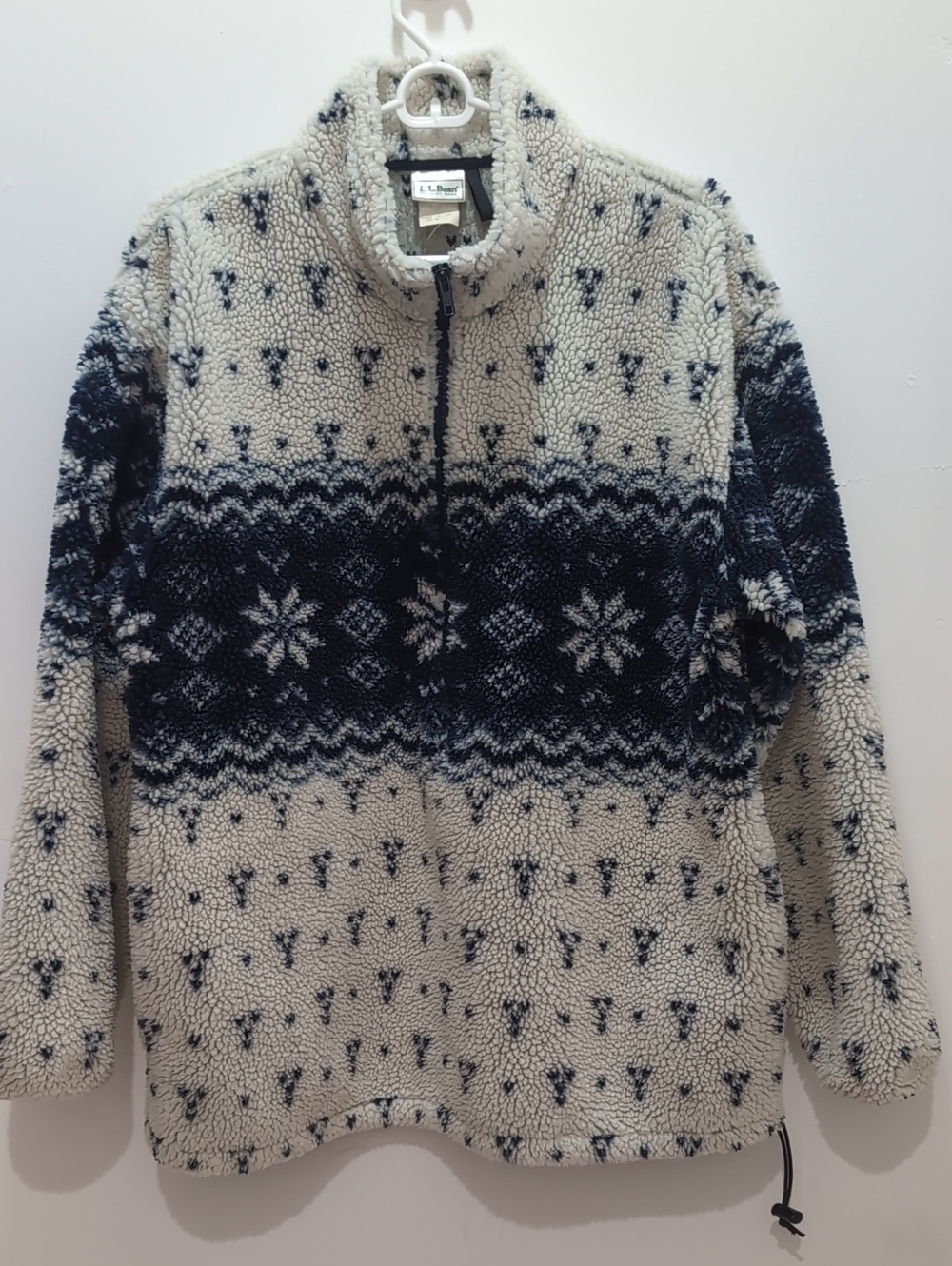 Vintage L.L. Bean Sherpa Pullover with Navy Nordic Pattern L - Picture 2 of 11